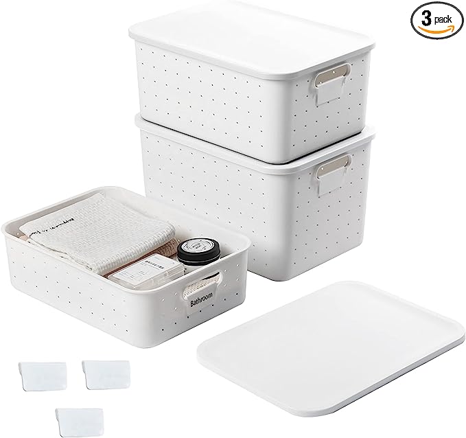 Vacane Plastic Storage Bins with White Lids 3 Pk Everything Envy